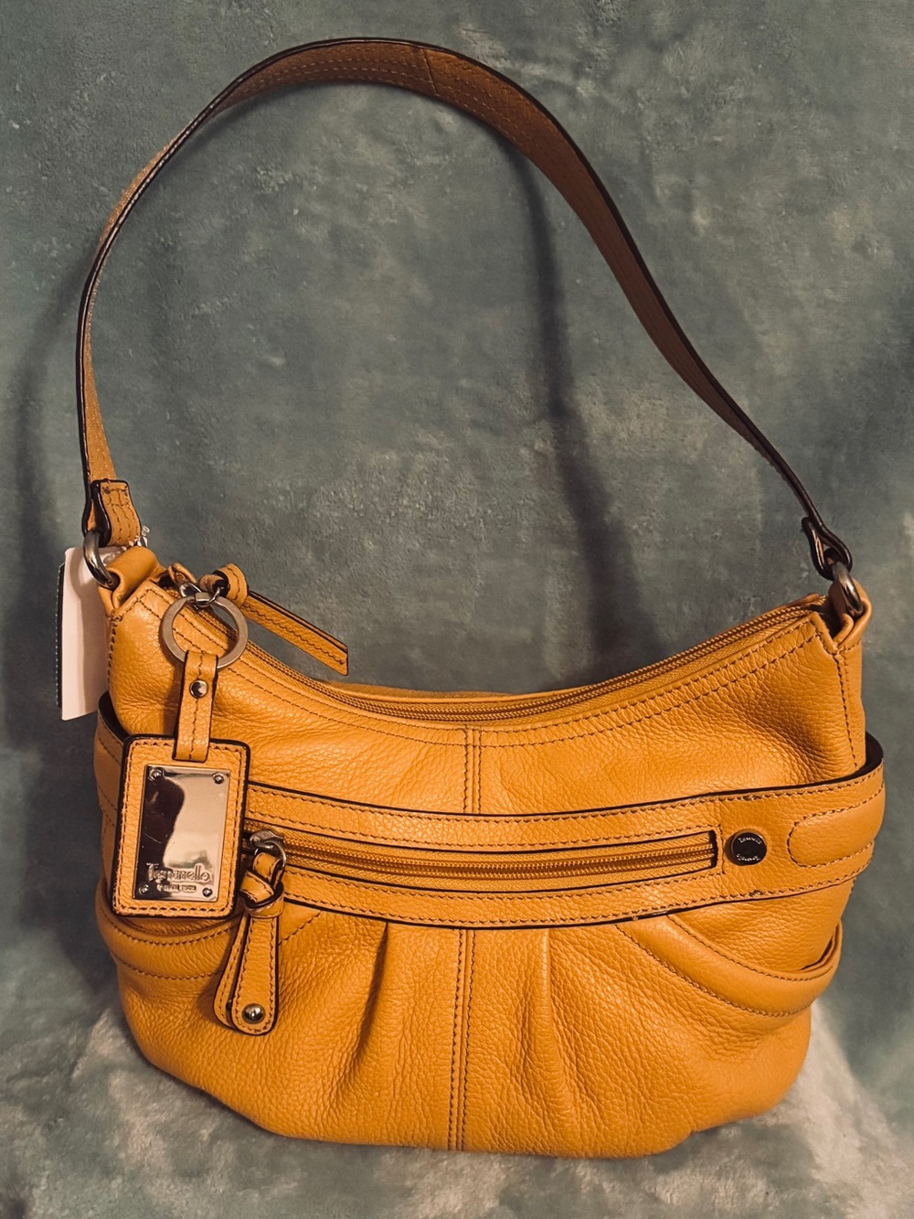Tignanello Pebbled Leather Shoulder Bag in Mustard